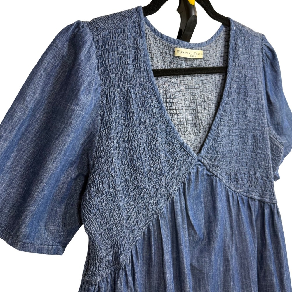 Wayward Fancies eShakti L-12 Chambray Dress Smocked Tiered Cottagecore Bohemian‎ - Picture 3 of 12